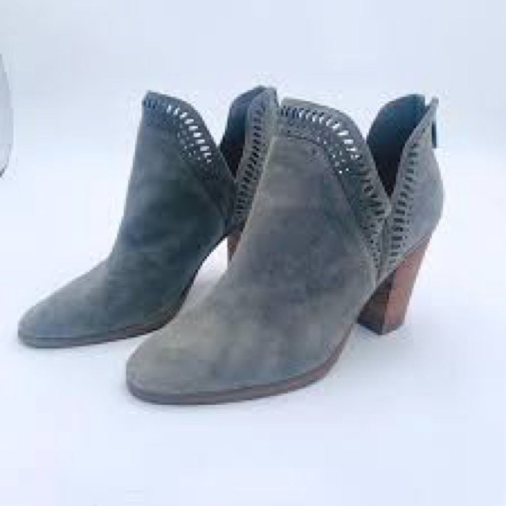 Vince Camuto butter soft gray Suede Laser-Cut Ankle Booties